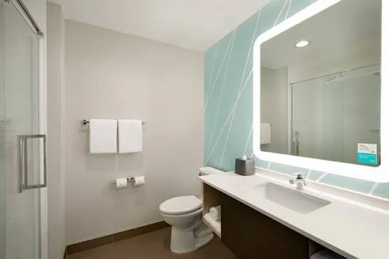 Guest bathroom and vanity. Avid Hotel, Staunton, VA