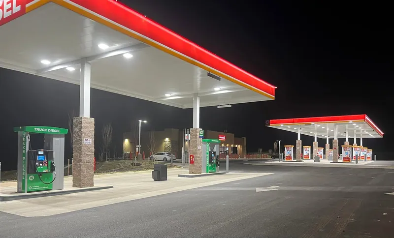 Fuel canopy lit at night. Circle K, Radford, VA