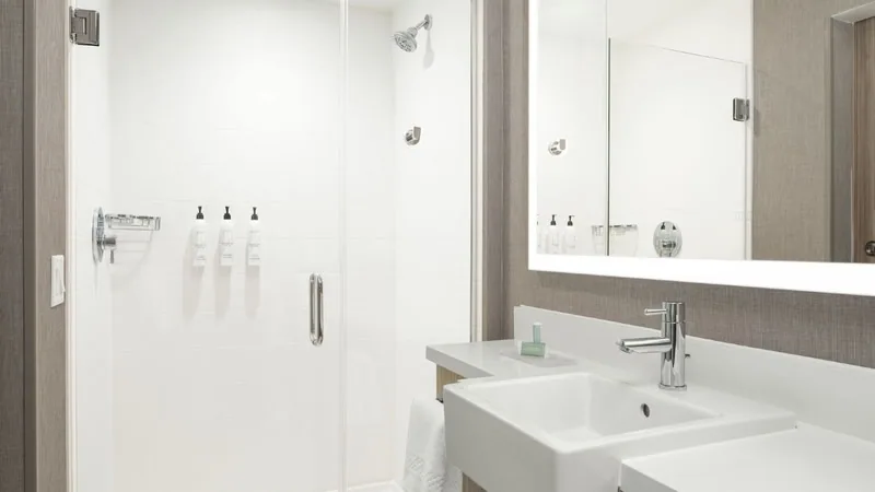 Guest bathroom and vanity. SpringHill Suites by Marriott, Roanoke, VA