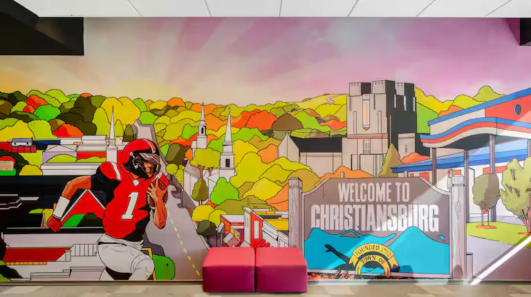 Christiansburg mural in the lobby. Tru by Hilton, Christiansburg, VA